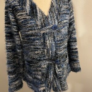 Blue and White Textured Cardigan
